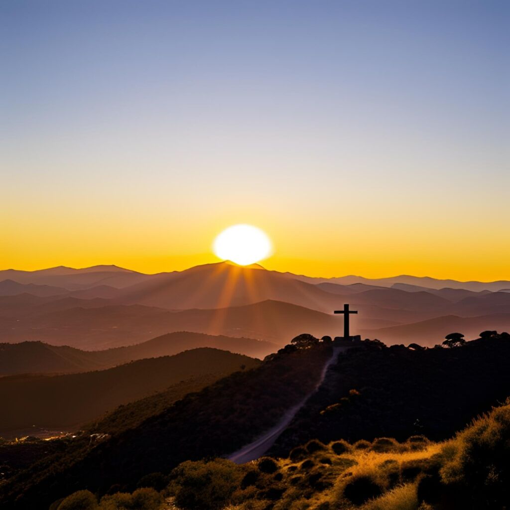 Sun rising over the desert mountain landscape